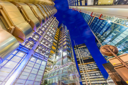 LONDON, UNITED KINGDOM - OCTOBER 26: This is a night view of the City of London financial district architecture on October 26, 2017 in Londonのeditorial素材