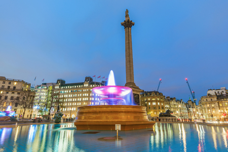 Trafalgar Square night view in Londonの写真素材