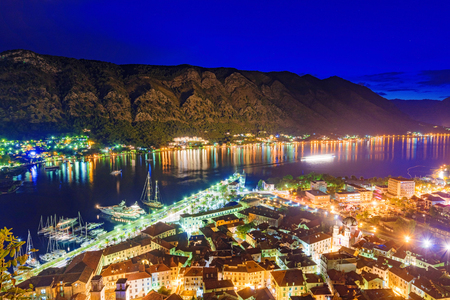 Night view of Kotor in Montenegroのeditorial素材