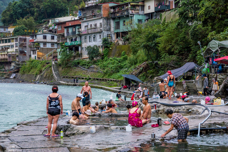 TAIPEI, TAIWAN - NOVEMBER 29: Riverside view of Wulai Hot spring village where many locals like to come and bath on November 29, 2016 in Taipeiのeditorial素材