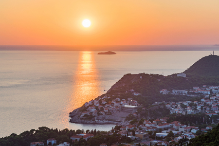 Ocean view with sunset in Dubrovnikの写真素材