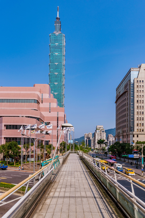 TAIPEI, TAIWAN - MARCH 28: Taipei 101 building and modern office buildings in the Xiny financial district area on March 28, 2017 in Taipeiのeditorial素材
