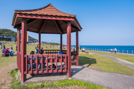 KEELUNG, TAIWAN - APRIL 04: This is Badouzi seaside park where people come with to enjoy the seaside area on a sunny day on April 04, 2017 in Keelungのeditorial素材