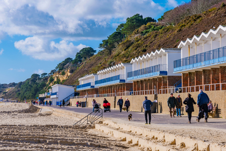 BOURNEMOUTH, UNITED KINGDOM - FEBRUARY 12: This is a view of the seaside walking path on Bournemouth beach where people come to walk by the sea on February 12, 2018 in Bournemouthのeditorial素材