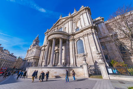 LONDON, UNITED KINGDOM - FEBRUARY 16: This is a view of St Paul's Cathedral, a historic cathedral and famous landmark in the downtown area on February 16, 2018 in Londonのeditorial素材