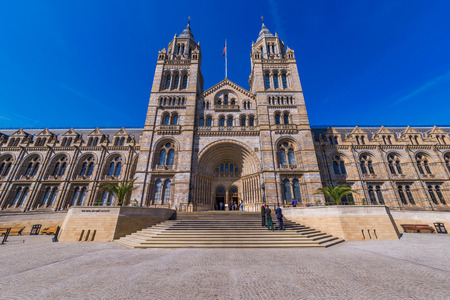 LONDON, UNITED KINGDOM - APRIL 18: Architecture of the famous National History Museum, a popular tourist destination in London on April 18, 2018 in Londonのeditorial素材