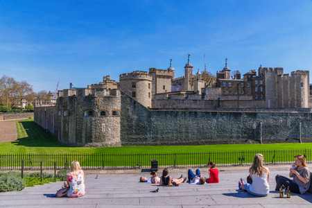 LONDON, UNITED KINGDOM - APRIL 19: This is a view of the famous Tower of London  an historic landmark and popular tourist destination in central London on April 19, 2018 in Londonのeditorial素材