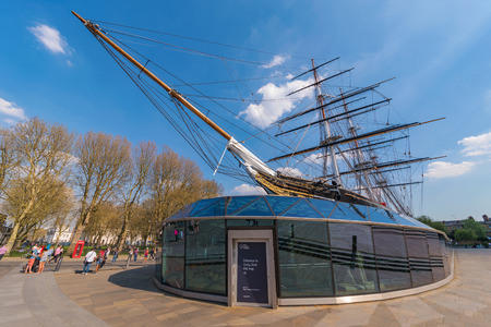 LONDON, UNITED KINGDOM - APRIL 20: This is a view of the Cutty Sark, a famous ship docked in the...