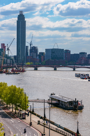 LONDON, UNITED KINGDOM - MAY 04: View of the Vauxhall tower and city buildings along the River Thames on May 04, 2018 in Londonのeditorial素材