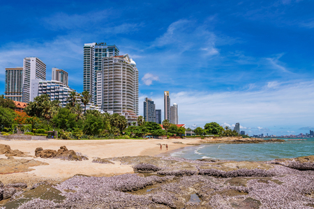 PATTAYA, THAILAND - JUNE 30: View of waterfront buildings and beach area in the Naklua area on June 30, 2018 in Pattayaのeditorial素材
