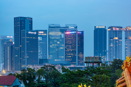KUALA LUMPUR, MALAYSIA - JULY 28: This is an evening view of Kuala Lumpur financial district and downtown city buildings on July 28, 2018 in Kuala Lumpurのeditorial素材