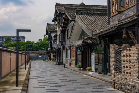 CHENGDU, CHINA - OCTOBER 04: Traditional Chinese architecture at an alley near Wenshu Monastery on October 04, 2018 in Chengduのeditorial素材