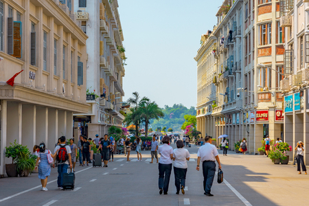 XIAMEN, CHINA -OCTOBER 09: This is Zhongshan Road, the main shopping street and popular travel destination in the downtown area on October 09, 2018 in Xiamenのeditorial素材