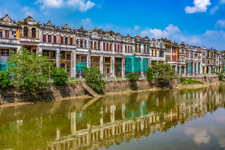 KAIPING, CHINA - OCTOBER 25: View of Chikan ancient town riverside buildings, an historic travel destination on October 25, 2018 in Kaipingのeditorial素材