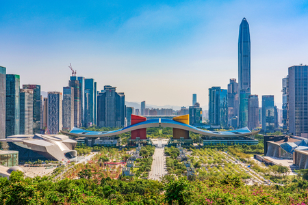 SHENZHEN, CHINA - OCTOBER 28: This is a view of the downtown area taken from Lianhuashan Park, a popular tourist destination on October 28, 2018 in Shenzhenのeditorial素材