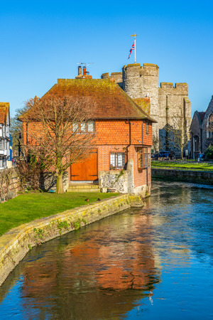 CANTERBURY, UNITED KINGDOM - FEBRUARY 23: View of a traditional old building along the River Stour, a popular travel destination on February 23, 2019 in Canterburyのeditorial素材