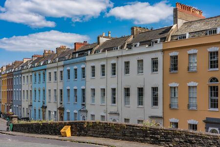 BRISTOL, UNITED KINGDOM - JULY 03: This is a residential street with multicoloured houses on July 03, 2019 in Bristolの写真素材