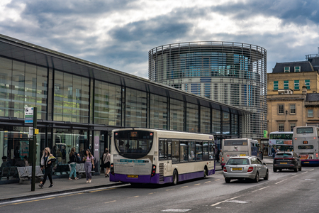 BATH, UNITED KINGDOM, JULY 02: This is the Bath bus station in the downtown area on July 02, 2019 in Bathのeditorial素材