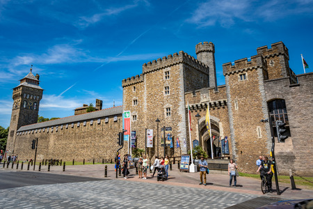 CARDIFF, UNITED KINGDOM - JULY 04: View of Cardiff Castle, an historic landmark and famous travel destination on July 04, 2019 in Cardiffのeditorial素材