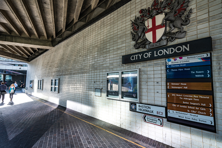 LONDON, UNITED KINGDOM - JUNE 27: This is Bastion Highwalk near the Barbican Centre in the City of London financial district on June 27, 2019 in Londonのeditorial素材