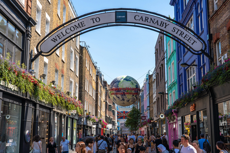 LONDON, UNITED KINGDOM - JULY 23: This is Carnaby street, a famous shopping street near Regent Street in the downtown area on July 23, 2019 in Londonのeditorial素材