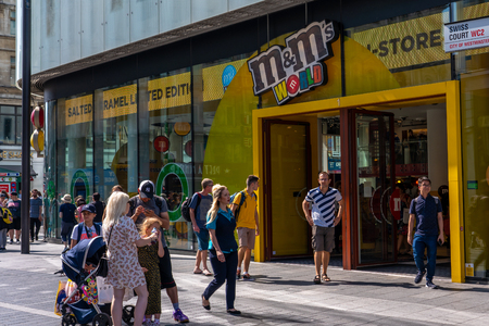 LONDON, UNITED KINGDOM - JULY 23: This is the m&m world shop, a famous candy store located in Leicester Square on July 23, 2019 in Londonのeditorial素材