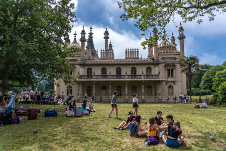 BRIGHTON, UNITED KINGDOM - JULY 24: View from the gardens at the Royal Pavilion, an historic landmark and popular tourst destination on July 24, 2019 in Brightonのeditorial素材