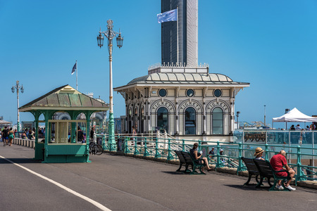 BRIGHTON, UNITED KINGDOM - JULY 24: This is a view of the seaside promenade near the British airways I360 Observation tower on July 24, 2019 in Brightonのeditorial素材