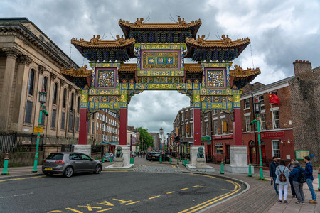 LIVERPOOL, UNITED KINGDOM - AUGUST 11: This is the entrance to Chinatown, an historic cultural area where many Chinese shops and restaurants are located on August 11, 2019 in Liverpoolのeditorial素材