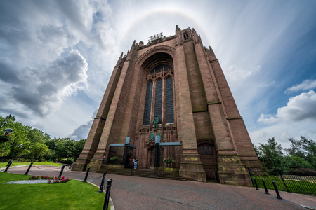 LIVERPOOL, UNITED KINGDOM - AUGUST 12: Architecture of Liverpool Cathedral, a religious site and the largest Cathedral in the UK on August 12, 2019 in Liverpoolのeditorial素材