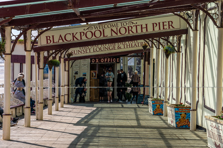 BLACKPOOL, UNITED KINGDOM - AUGUST 12: This is the Blackpool North Pier, a popular tourist attraction along the waterfront on August 12, 2019 in Blackpoolのeditorial素材