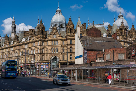 LEEDS, UNITED KINGDOM - AUGUST 13: View of the exterior the famous Kirkgate Market, a popular shopping destination in the downtown area on August 13, 2019 in Leedsのeditorial素材