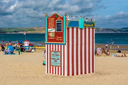 WEYMOUTH, UNITED KINGDOM - AUGUST 30: This is a puppet show box where people come to see shows along the beach on August 30, 2019 in Weymouthのeditorial素材
