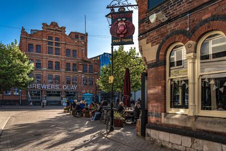 WEYMOUTH, UNITED KINGDOM - AUGUST 30: Traditional architecture and British pubs on the historic Weymouth docks on August 30, 2019 in Weymouthのeditorial素材