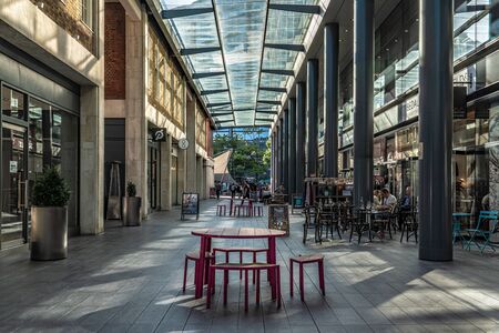 LONDON, UNITED KINGDOM - SEPTEMBER 18: This is an indoor shopping arcade at Sptialfields Market on September 18, 2019 in Londonのeditorial素材