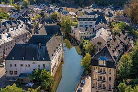 LUXEMBOURG CITY, LUXEMBOURG - SEPTEMBER 21: View of traditional architecture in Ville Haute, the historic old town center on September 21, 2019 in Luxembourgのeditorial素材