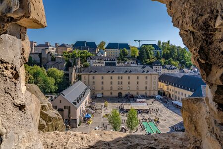 LUXEMBOURG CITY, LUXEMBOURG - SEPTEMBER 21: This is a view of the town square at Notre Dam Cathedral and the historical old quarter of Ville Haute on September 21, 2019 in Luxembourgのeditorial素材