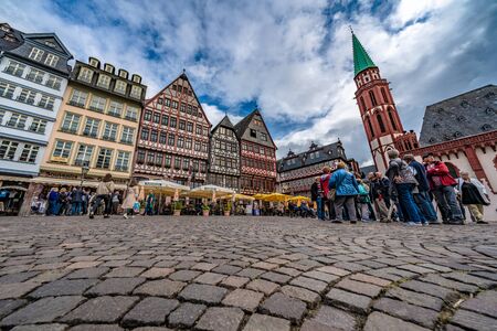 FRANKFURT, GERMANY - SEPTEMBER 25: This is a low perspective view of the old town square in the historic quarter on September 25, 2019 in Frankfurtのeditorial素材