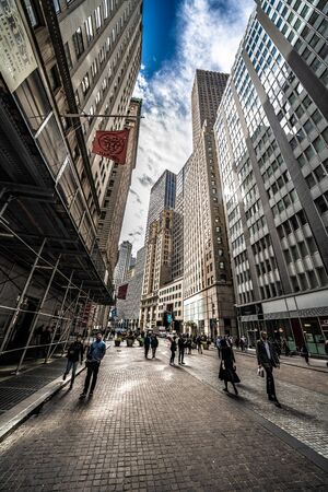 NEW YORK, USA - OCTOBER 10: This is a view of Broad street, a famous street in the Manhattan...