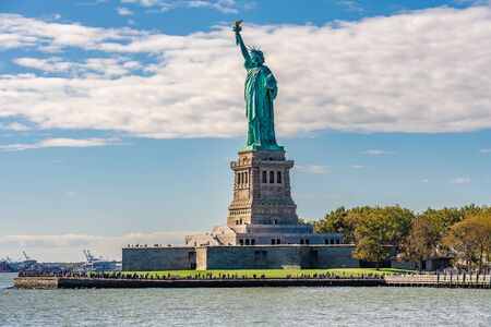 NEW YORK, USA - OCTOBER 10: View of the Statue of Liberty on Liberty Island, a famous landmark and tourist destination on October 10, 2019 in New Yorkのeditorial素材