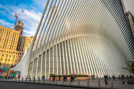 NEW YORK, USA - OCTOBER 10: Modern architecture of the Westfield World Trade Center shopping mall on October 10, 2019 in New Yorkのeditorial素材