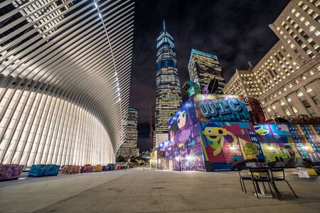 NEW YORK, USA - OCTOBER 10: Westfield World Trade Center shopping mall architecture and the One World Trade Center skyscraper on October 10, 2019 in New Yorkのeditorial素材