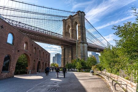NEW YORK, USA - OCTOBER 13: This is a view of the famous Brooklyn Bridge taken from Brooklyn Bridge...