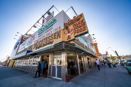 NEW YORK, USA - OCTOBER 14: This is Nathan's Delicatessen a famous American fast food restaurant in Coney Island on October 14, 2019 in New Yorkのeditorial素材