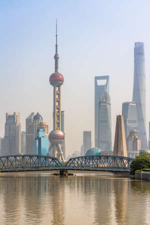 SHANGHAI, CHINA, OCTOBER 29: View of the Pudong financial district city skyline from Suzhou Creek a...