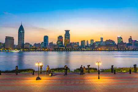 SHANGHAI, CHINA, OCTOBER 30: View of Evening view of the riverside area at Lujiazui with a view of...