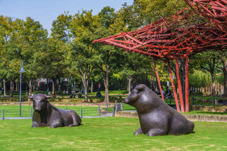 SHANGHAI, CHINA, OCTOBER 31: Sculptures in the Shanghai Sculpture Park, a popular tourist destination on October 31, 2019 in Shanghaiのeditorial素材