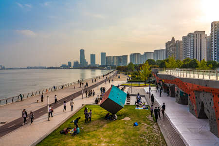 SHANGHAI, CHINA, NOVEMBER 02: This is the West Bund, a famous riverside park and popular tourist destination along the Huangpu river on November 02, 2019 in Shanghaiのeditorial素材