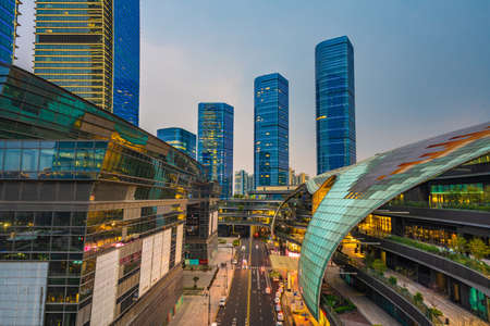 SUZHOU, CHINA- NOVEMBER 04: Evening view of modern financial district city buildings in the downtown area on November 04, 2019 in Suzhouのeditorial素材