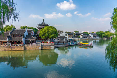 SUZHOU, CHINA- NOVEMBER 05: Scenic view of the Shantang river and ancient town, a popular travel destination on November 05, 2019 in Suzhouのeditorial素材